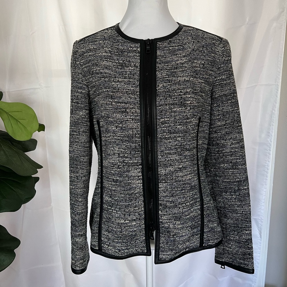 Anne Klein Tweed/Faux Leather Trim Blazer